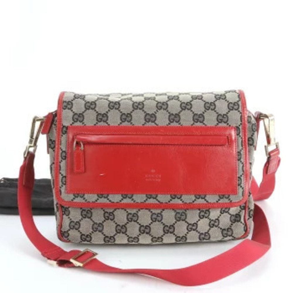 Gucci Web Stripe GG Canvas Leather Tote 2Way Crossbody Bag Red Brown